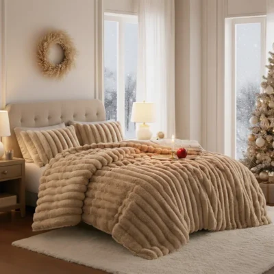 Ultrasoft 3-Piece Faux Fur Ribbed Comforter Set for All-Season Warmth
