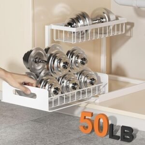 2-Pack Under Sink Organizer with Pull-Out Shelves, 2-Tier Metal Cabinet Storage Organizer in White