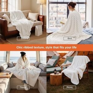 GentleSoft White Fleece Throw Blanket for Couch, Sofa and Bed