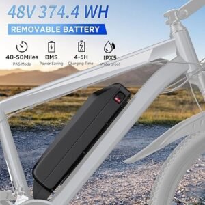26-Inch Electric Mountain Bike for Adults with 1000W Peak Motor and Removable Battery
