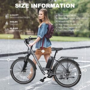 26-Inch City Cruiser Electric Bike for Adults, 1000W Peak Motor, 48V Battery, Commuter E-Bike